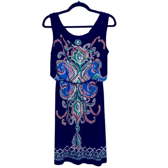 Valerie Bertinelli Navy Colorful Sleeveless Dress Women’s size 8 - Picture 1 of 5